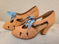 American Duchess Royal Vintage Cora Vintage Sandals Tan Suede Heel Shoes Size 8