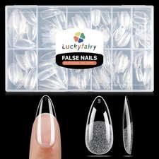 Luckyfairy Medium Almond Nail Tips, 240pcs Soft Gel Pre-Filed Acrylic Fake