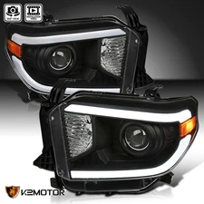 Fits 2014-2021 Toyota Tundra Black LED Tube Projector Headlights Lamp Left+Right