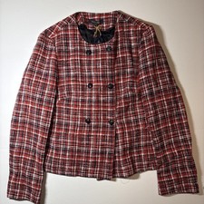 Brooks Brothers Women's Jacket Suit Double Breasted Tweed Woven Red Blue Sz 14