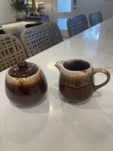 Vintage McCoy Brown Drip Glaze Sugar and Creamer Set USA Pottery Mid Century