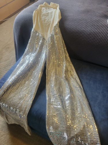 VINTAGE 1970S VELVET AND SILVER SPARKLES LADIES DISCO JUMPSUIT XS SMALL GLAM 70s