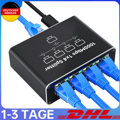 4 Port LAN Splitter 1 auf 4 Gigabit Ethernet Switch Port Netzwerk Kabel Verteil