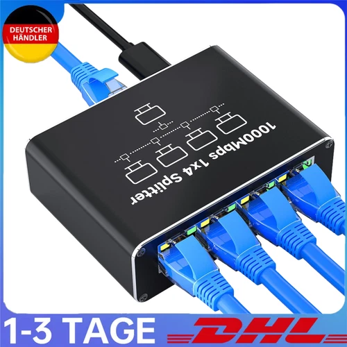 4 Port LAN Splitter 1 auf 4 Gigabit Ethernet Switch Port Netzwerk Kabel Verteil
