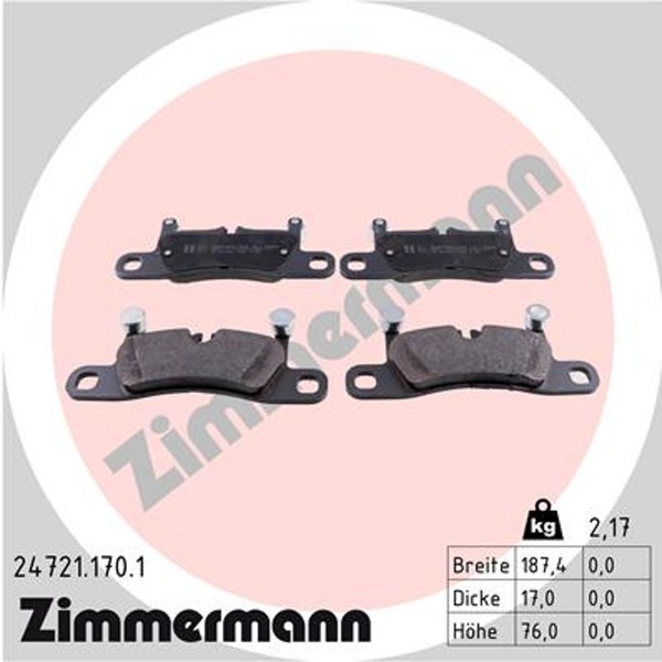 Zimmermann Bremsbelagsatz Scheibenbremse 24721.170.1 FüR Cayenne 991 92A 911 VW-image