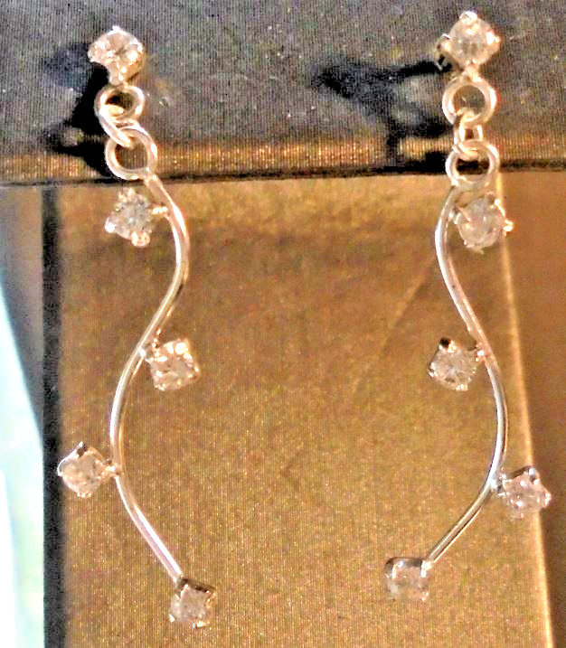 Vintage Estate Sale Silver tone 1 1/4th inch Clear Crystal Dangle Post Earrings