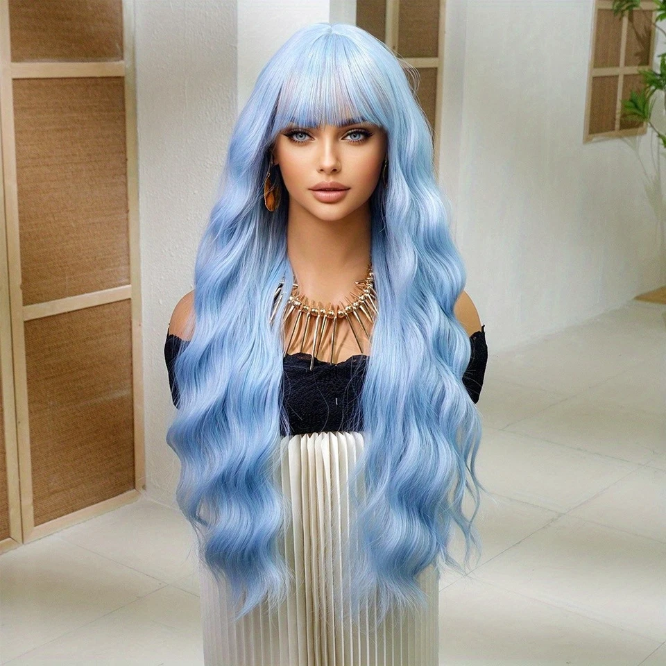 28 «Пастель Baby синий длинный волнистый парик Net Y2K фея косплей моды заявление - Изображение 4 из 4