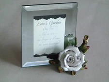 2 Piece: 2006 WHITE ROSE & LOVE’S GARDEN PLAQUE Home Decor Flower, ~5”x5”x2-1/2"