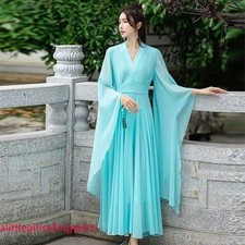 Elegant Chinese Hanfu Dress Big Sleeve Women Chiffon Fairy Tea Party Holiday