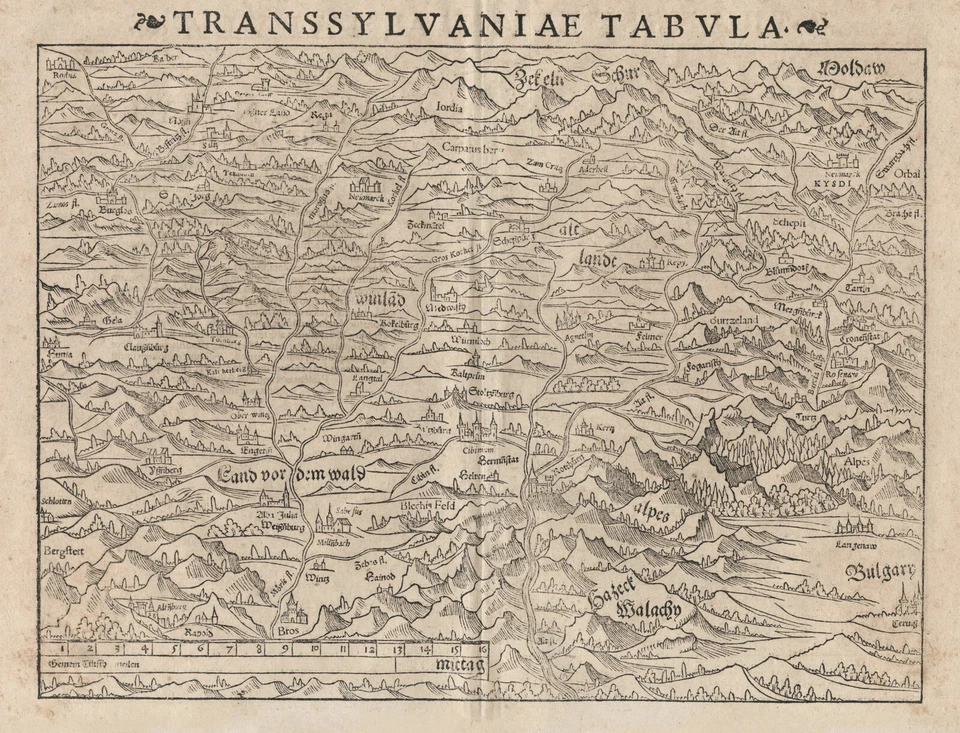 Map "Transsylvaniae Tabula" (Romania) Sebastian Munster, 1572 - Image 2 of 3