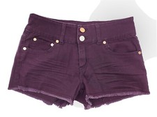 Refuge Womens Size 2 Maroon Cut Off Frayed Denim Jean Shorts Inseam 3.5 .