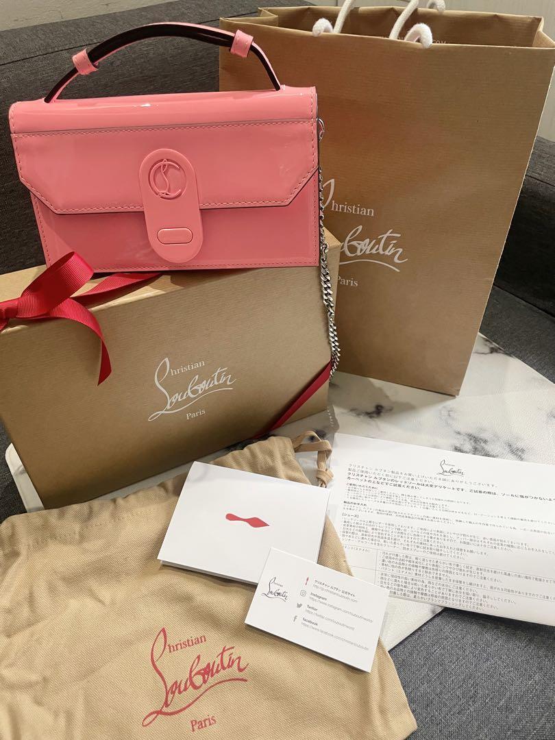 Auth Christian Louboutin Pink Elisa Baguette Hand Bag enamel From