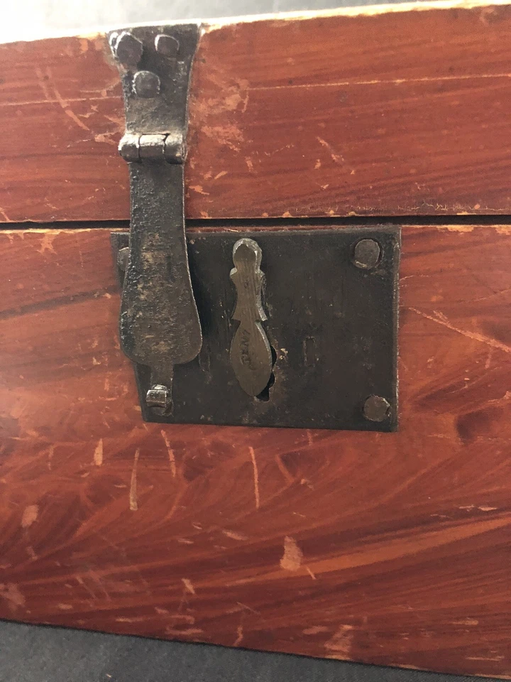 Antiguo/pino encajado/caja de documentos/primitivo Maine/decorado a mano/recibo Foto 3 de 4