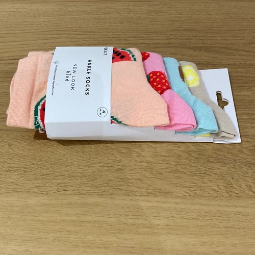 New Look Socks Pack 4 Colourful Fruit Ankle 4-7 Set Watermelon Strawberry Lemon - Picture 6 of 9