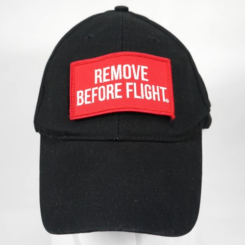 BLACK adjustable Baseball Cap hat with Detachable RED Remove Before Flight Patch - Picture 3 of 16