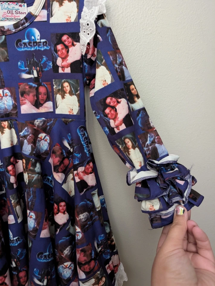 Vestido Collage Hecho a Mano Cultura Pop Casper The Friendly Ghost Manga Larga Talla 4T Foto 3 de 4