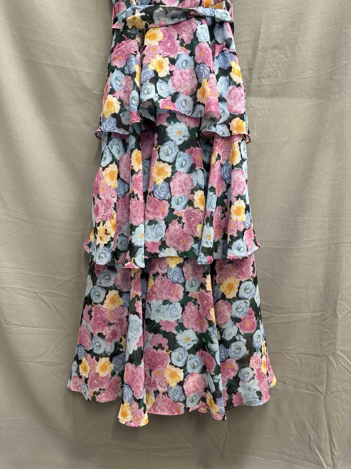 Vestido GB Niñas Gianni Bini 10 Rosa Azul Floral Sin Mangas Volantes en Niveles Foto 4 de 4