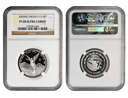 2000 Mexico Silver Proof LIBERTAD 1/4oz. NGC PF68UC Mtg.700 - Picture 3 of 3
