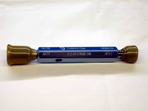 NEW 1/2 20 UNJF 3B VERMONT THREAD PLUG GAGE .5 GO NO GO P.D.'S = .4675 & .4717 - Picture 2 of 4