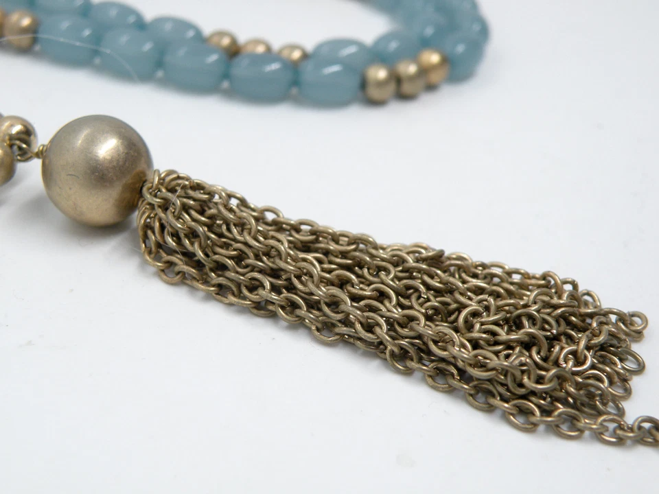 T&R 签名蓝色珠饰金色链女式吊坠项链 — 第 4/4 张图片