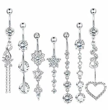 10Pcs 14G Stainless Steel CZ Dangle Belly Button Rings Navel Ring Body Piercing