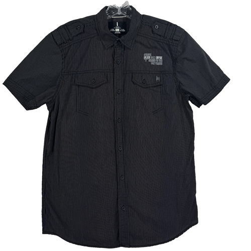 I Jeans Buffalo Mens S Meyer Shirt Button Up Striped Short Sleeve Black White - Picture 2 of 10