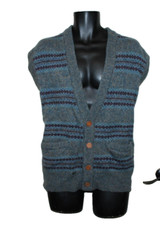 Vintage Shetland Wool Henry Grethel Cardigan Sweater Vest Grandpa XL Blue Brown