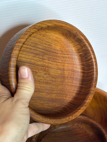 Vintage 1970s MCM Winsome Hand Turned Teak Wood Salad Serving Bowl 5-Piece Set - Picture 5 of 11