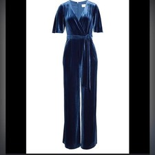 Eliza J Blue Velvet Tie Waist Jumpsuit Size 4