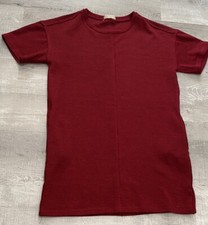 Boutique RED knit short sleeve mini Crew Neck sweater dress Y2K Pockets Medium