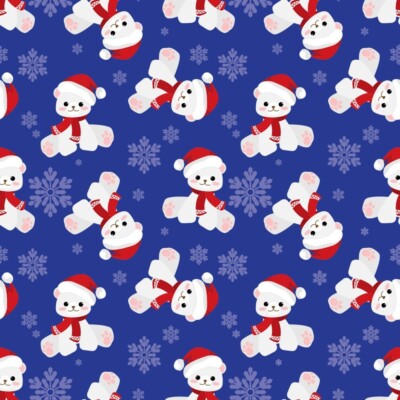 Santa Bear Christmas Cotton Fabric Winter Snowflakes MDG By the Yard  