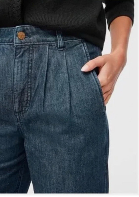 NWT J.Crew Factory Wide Leg Pleated Trouser Denim Full Length Jean BX566 Sz 26
