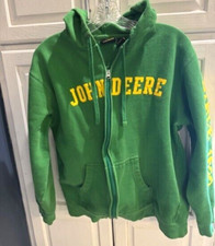 John Deere Hoodie Medium Zips Green With Logo Minor Hole in Hood Free Shipping