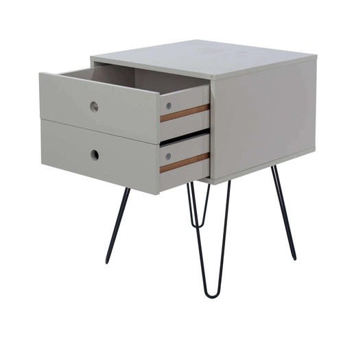 Gabinete de cabecera mesa lateral gris mesita de noche con 2 cajones de almacenamiento patas de metal - Imagen 4 de 5