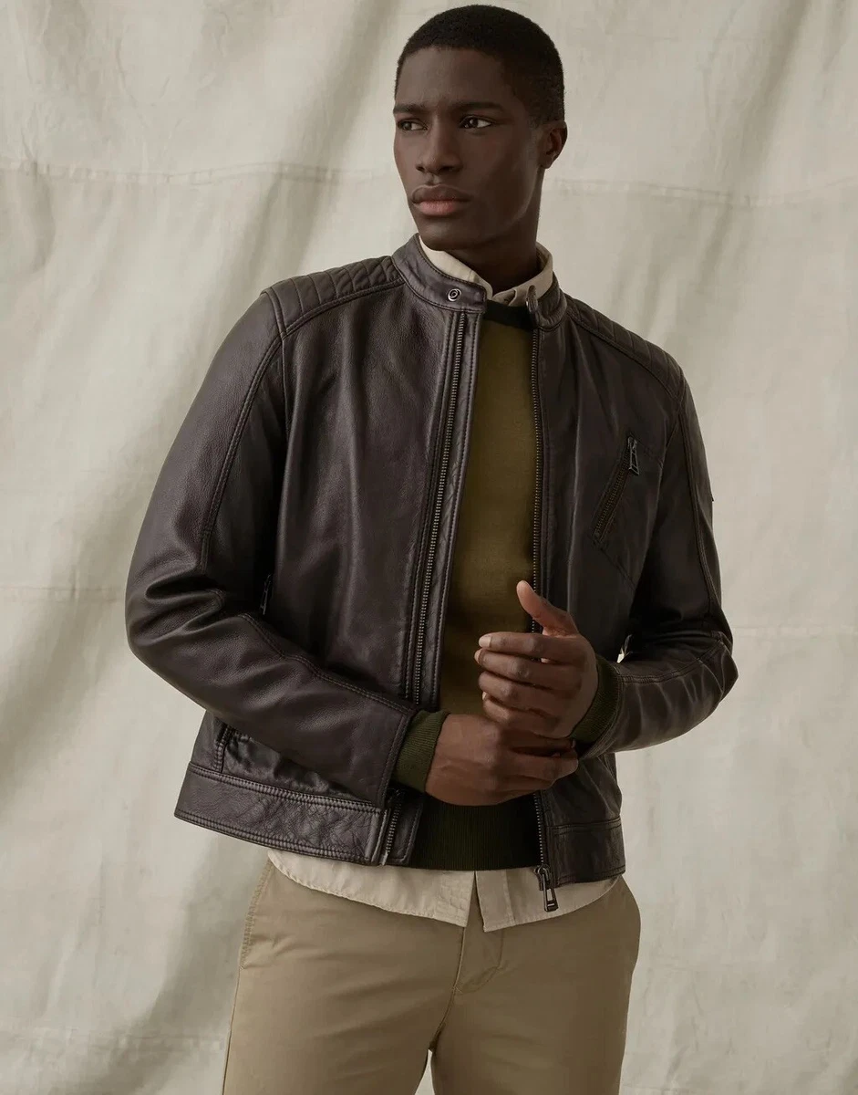 Belstaff Mens Leather Jacket V Racer 2.0 Medium Black Brown Biker