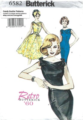 Butterick 6582 Retro '60 Flared Dress or Wiggle Dress Sz 6-10 UNCUT Mad Men Era