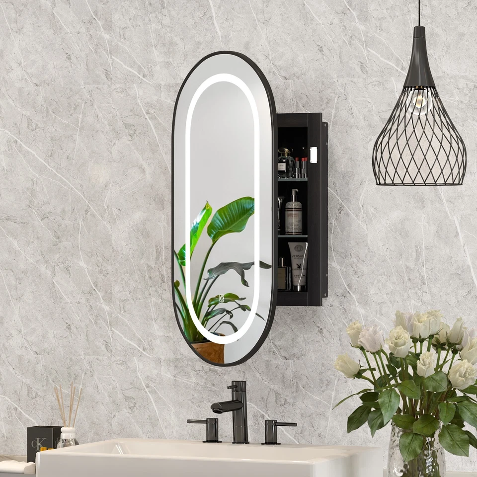 Bright Oval LED Bathroom Mirror Medicine Cabinet Dimmable Lighted Vanity Mirror - Image 2 of 4