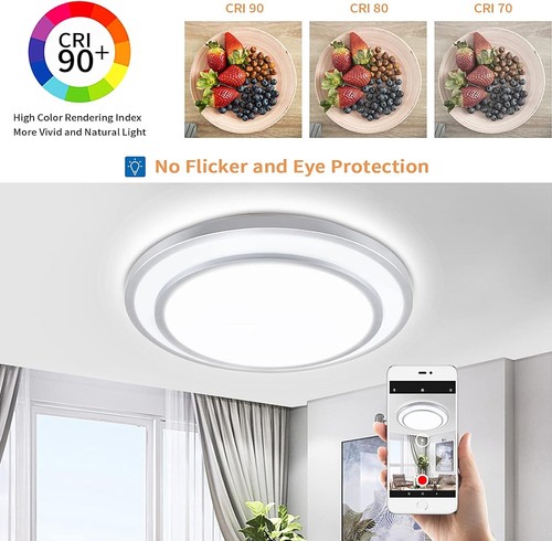 20 Inch black/silver 48W Dimmable Led Flush Mount Ceiling Light with Remote - Picture 19 of 20