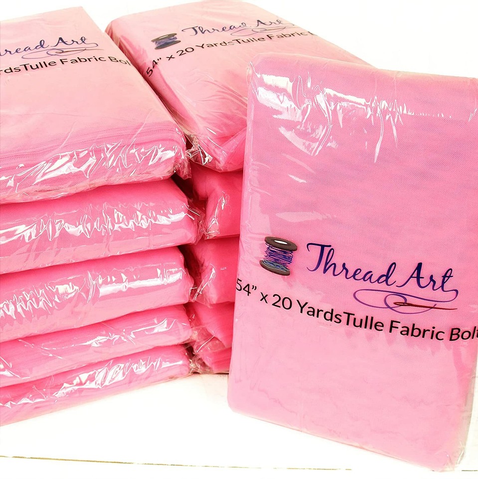Threadart Premium Soft Tulle Fabric Bolt 20 Yards by 54" Wide Pink