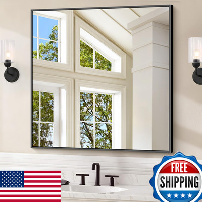 Cofeny Black Bathroom Mirror For Wall 30X30 Inch Rectangle Mirrors Metal Frame