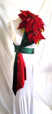 Sash Christmas Poinsettia Red Green Holiday Party Wedding Satin Wrap Belt