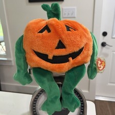 TY Beanie Baby PUMKIN Jack-O-Lantern Halloween Plush Stuffed Toy w/ Tag 6  Sit
