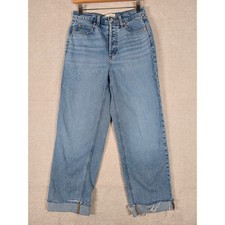 Universal Thread Womens High Rise Wide Leg Button Fly Blue Jeans Size 4R Raw Hem