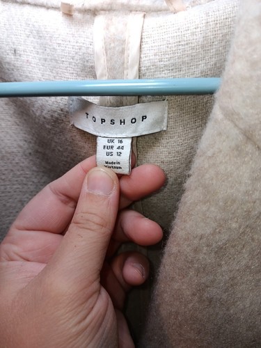 Topshop Light Tan Overcoat Wool Blend Car Coat Jacket Winter Topcoat Womens 12 L - Picture 4 of 6