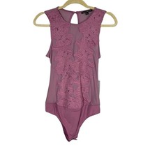 Floral Mesh Bodysuit Pink L Boho Indie Festival Coquette Western Preppy 80s Soft