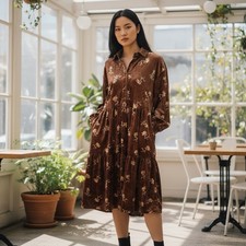 Polagram Brown Velvet Dress Babydoll Tiered Fairy grunge Whimsigoth Size Small