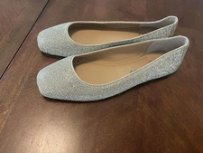 INC June 2 Shoes Size 7.5 Silver Sparkly Ballet Flats Jeweled