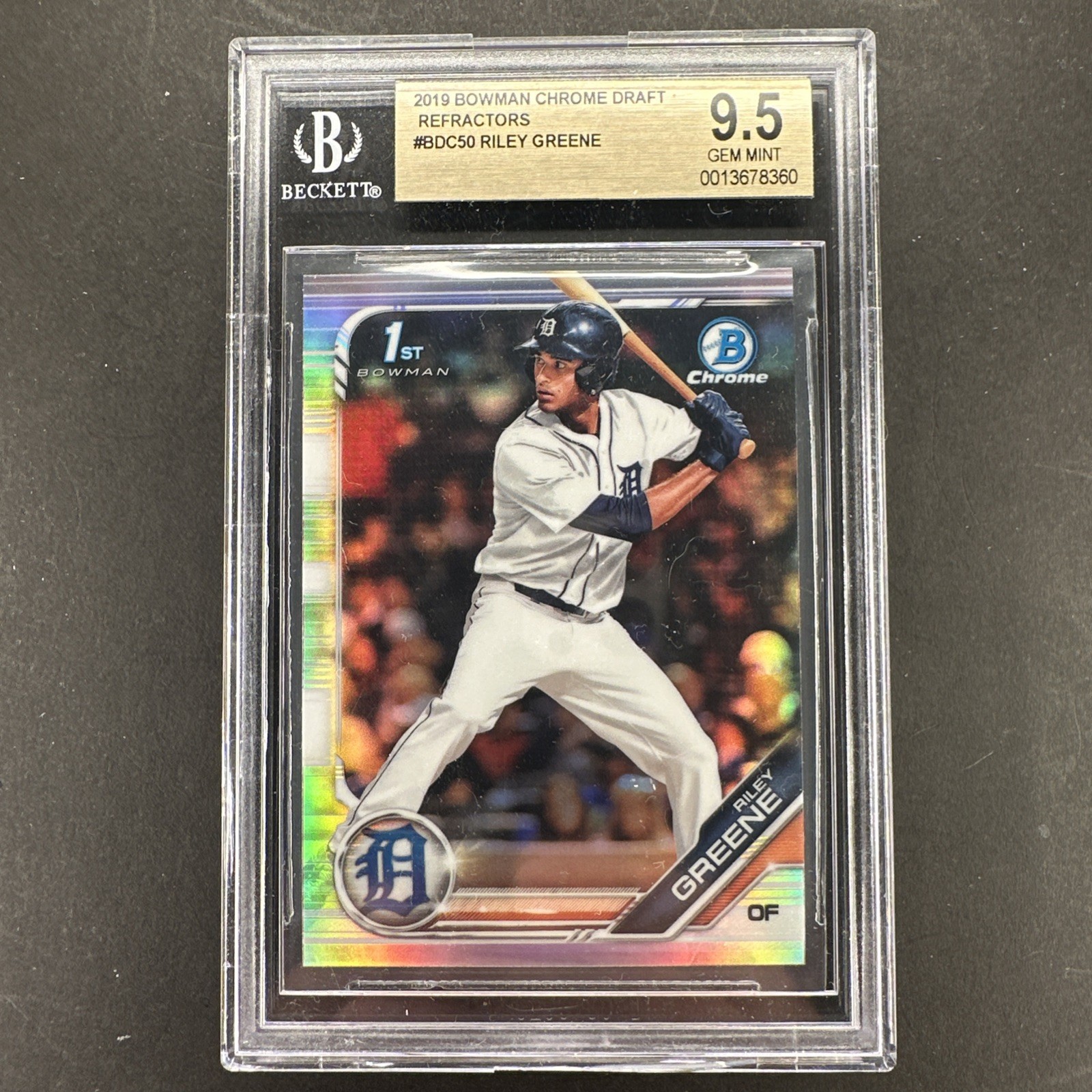 2019 Bowman Chrome Draft Riley Greene Refractor RC BGS 9.5 GEM MINT Tigers