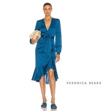 NEW VERONICA BEARD MIRIAM TIE WAIST LONG SLEEVE MIDI CERULEAN  DRESS sz 4
