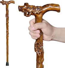 Wooden Walking Cane, Hand-Carved Wood Walking Cane for Men and Women, with Massa